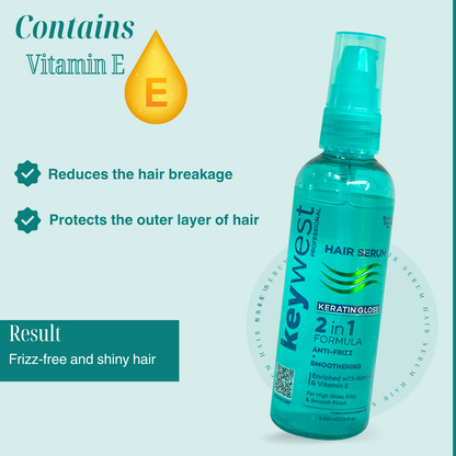 Keywest Professionals Keratin Gloss Hair Serum with Almond oil & Vitamin E | 2 in 1 Formula Anti-Frizz & Smoothening