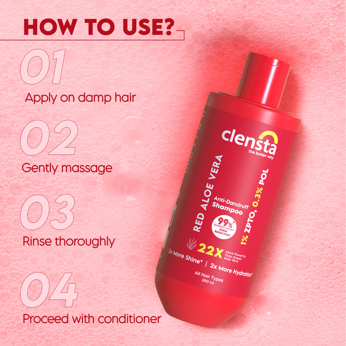 Clensta Red Aloe Vera Anti-Dandruff Shampoo (250 Ml)