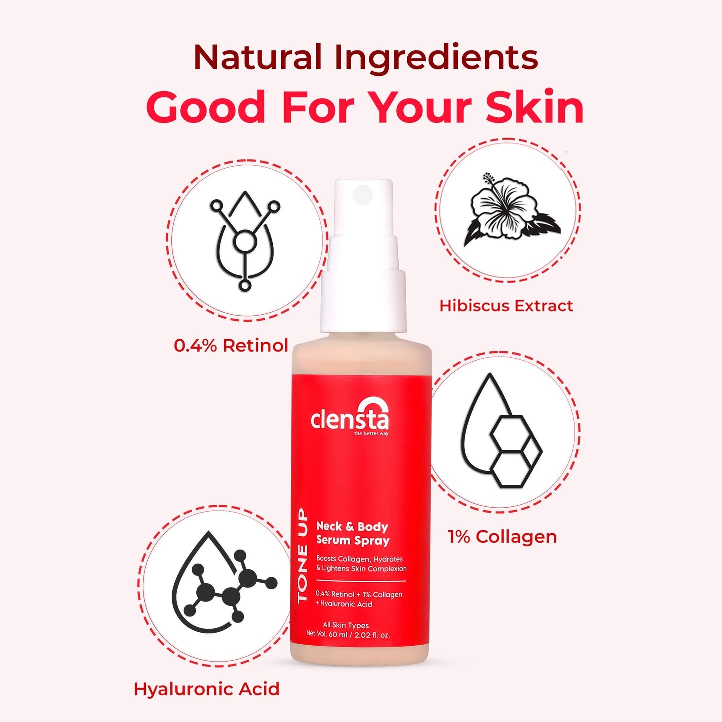Clensta Tone Up Neck And Body Serum Spray (60ml)