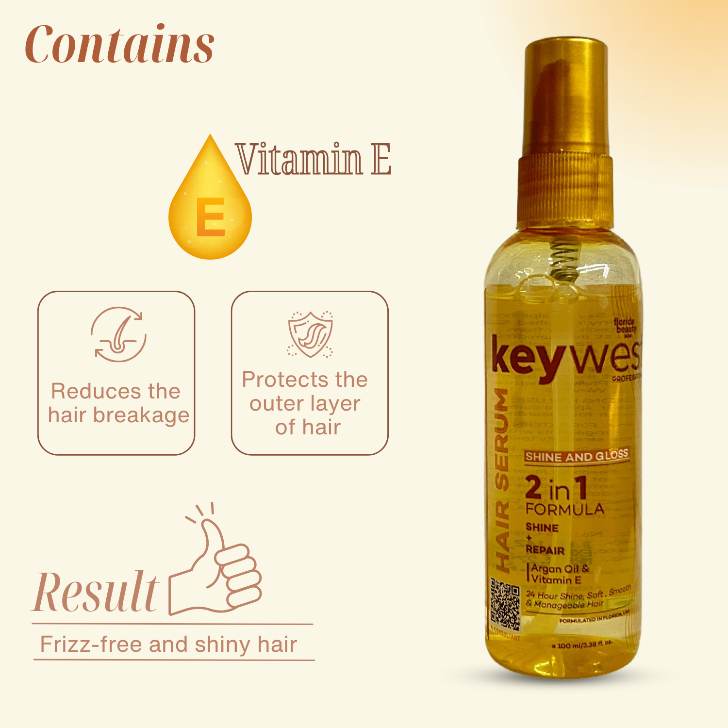 Keywest Professionals Shine and Gloss Hair Serum with Argan Oil & Vitamin E | 2 in 1 Formula Shine & Repair