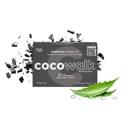 Cocowalk Professional Charcoal Facial Kit | 2-in-1 Formulation | Brightening & Repair | Charcoal & Aloe Vera Powder.