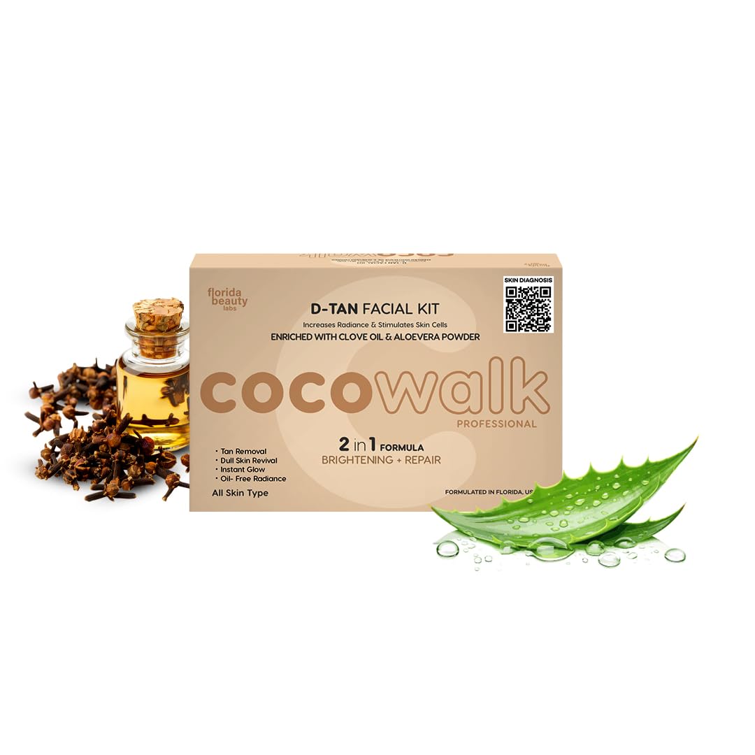 Cocowalk Professional D-Tan Facial Kit | 2-in-1 Formulation | Brightening & Repair | Clove Oil & Aloe Vera Powder.