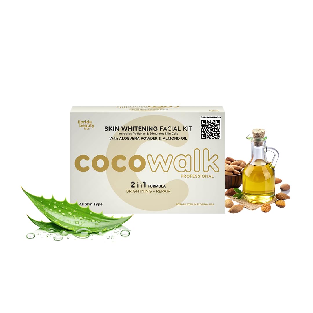 Cocowalk Professional Skin Whitening Facial Kit | 2-in-1 Formulation | Brightening & Repair | Aloe Vera Powder & Almond Oil.