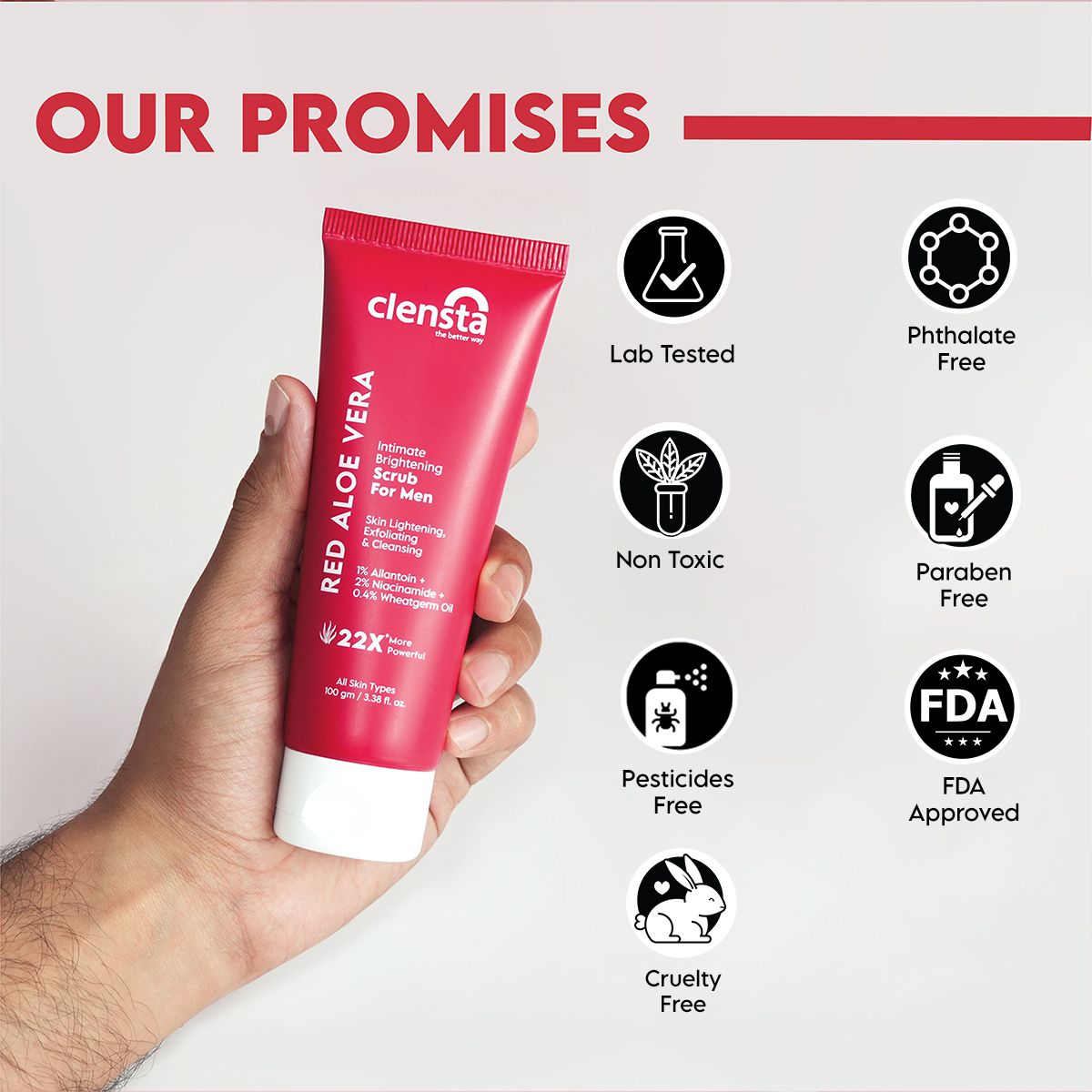 Clensta Red Aloe Vera Intimate Brightening Scrub For Men (100gm)
