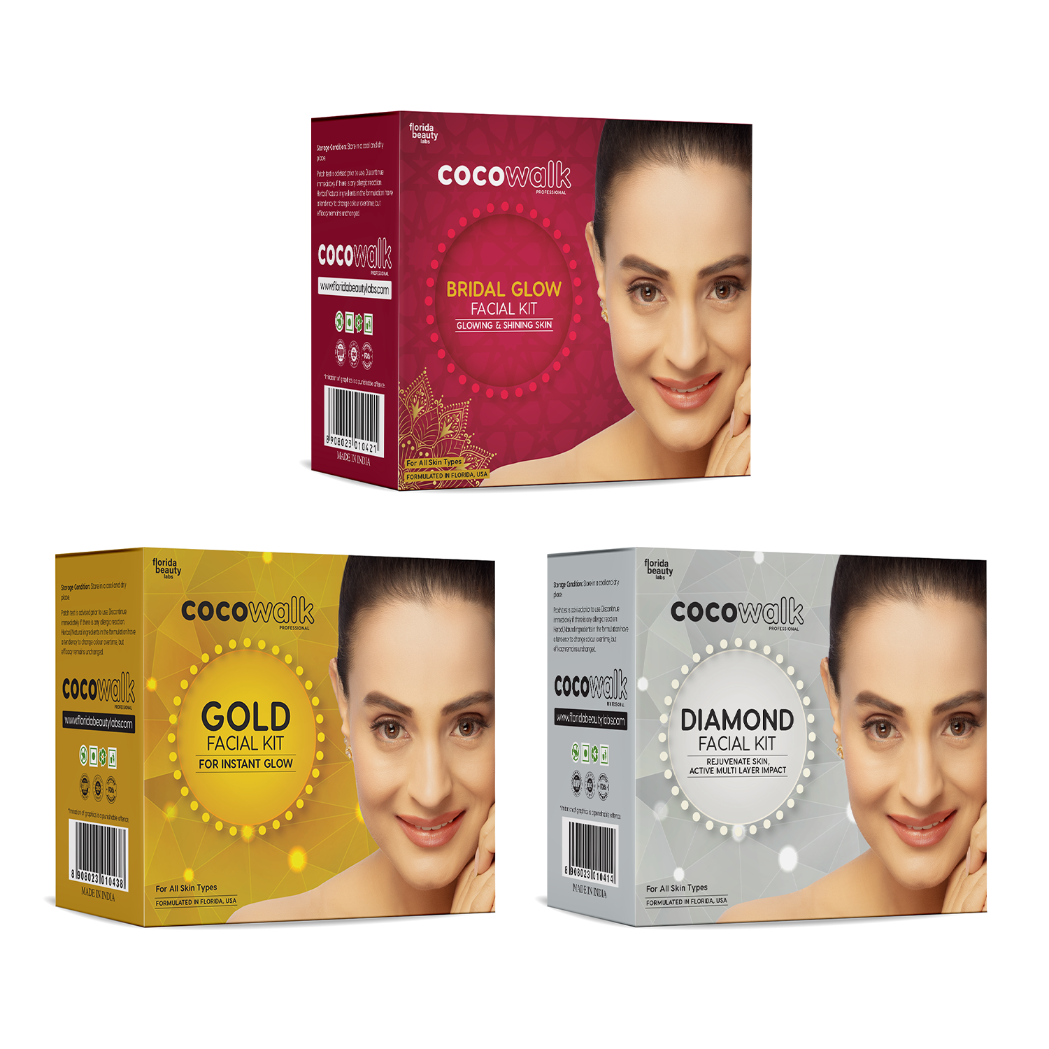 Cocowalk Professional 3-in-1 Facial Kit Combo: Gold, Bridal & Diamond Facial Kits