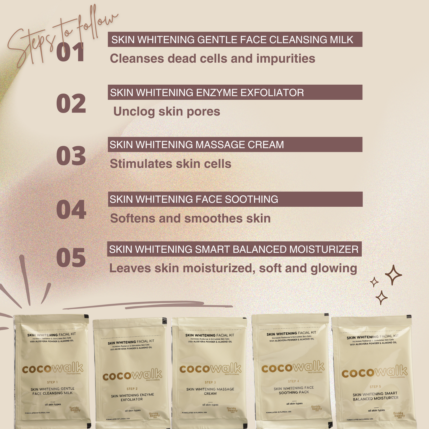 Cocowalk Professional Skin Whitening Facial Kit | 2-in-1 Formulation | Brightening & Repair | Aloe Vera Powder & Almond Oil.