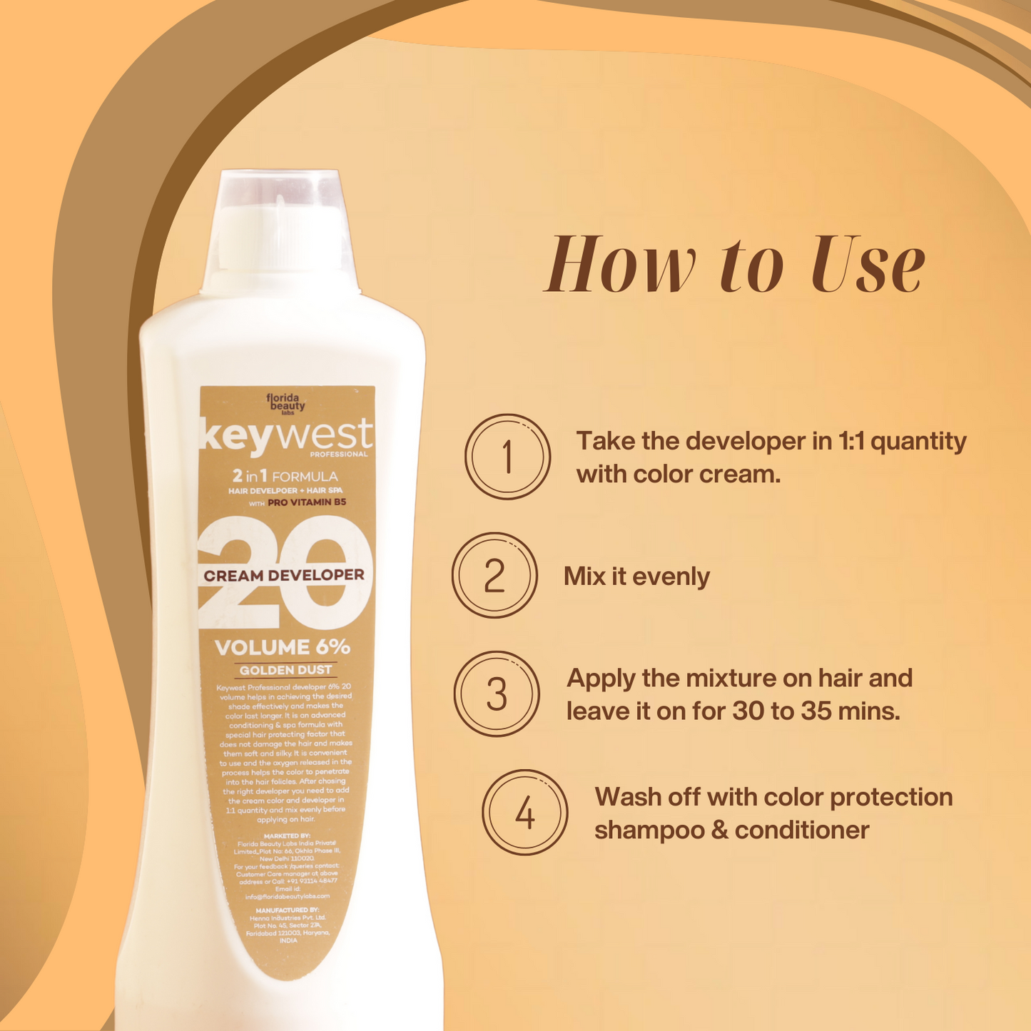 Keywest Professional Golden Dust Developer with Pro Vitamin B5 | 2-in-1 Hair Color with Spa | No Ammonia Routine | 1000ml