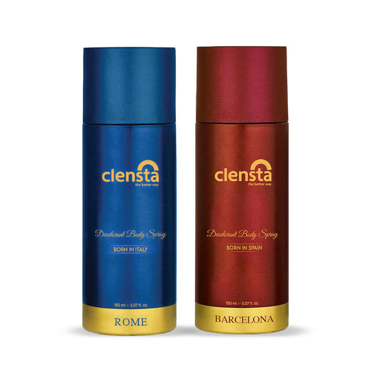 Clensta Deodorant for Men Combo Pack of 2 Body Spray 150ml x 2 | Long Lasting | Gift for Men Boyfriend Husband (Rome, Barcelona)