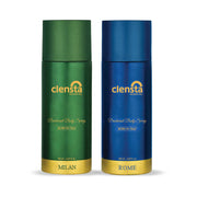 Clensta Deodorant for Men Combo Pack of 2 Body Spray 150ml x 2 | Long Lasting | Gift for Men Boyfriend Husband (Milan, Rome)