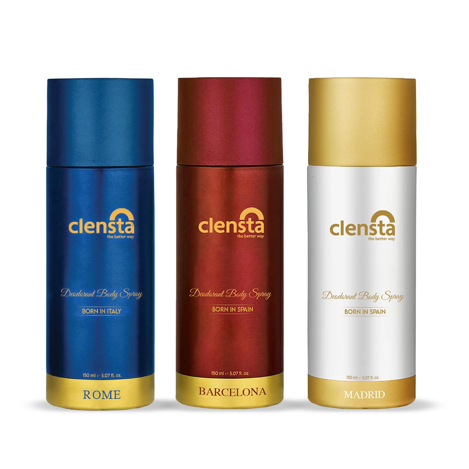 Clensta Deodorant for Men Combo Pack of 3 Body Spray 150ml x 3 | Long Lasting | Gift for Men Boyfriend Husband (Rome, Barcelona, Madrid)