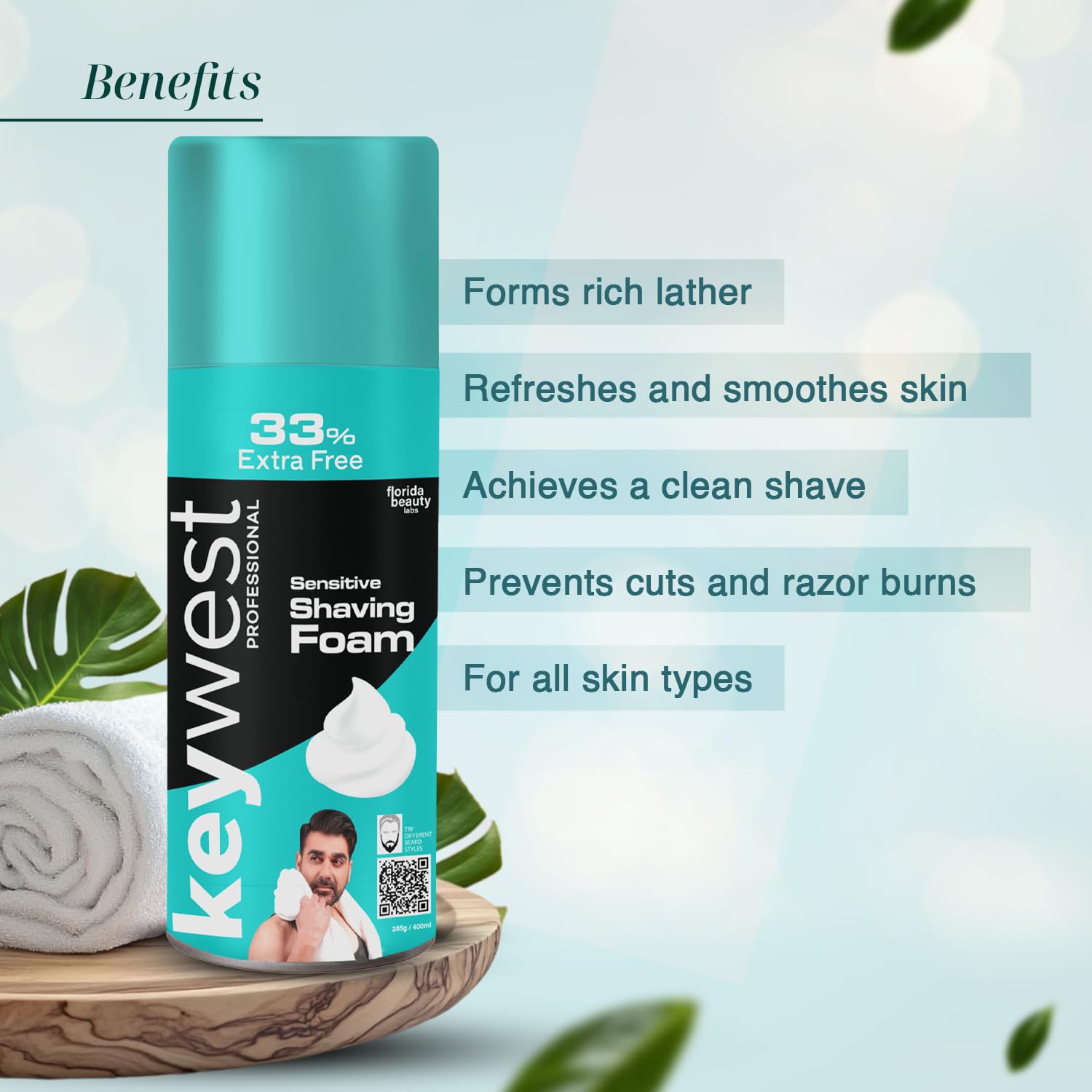 Keywest Sensitive Pre Shaving Foam for Men, 385g (33% Extra Free)