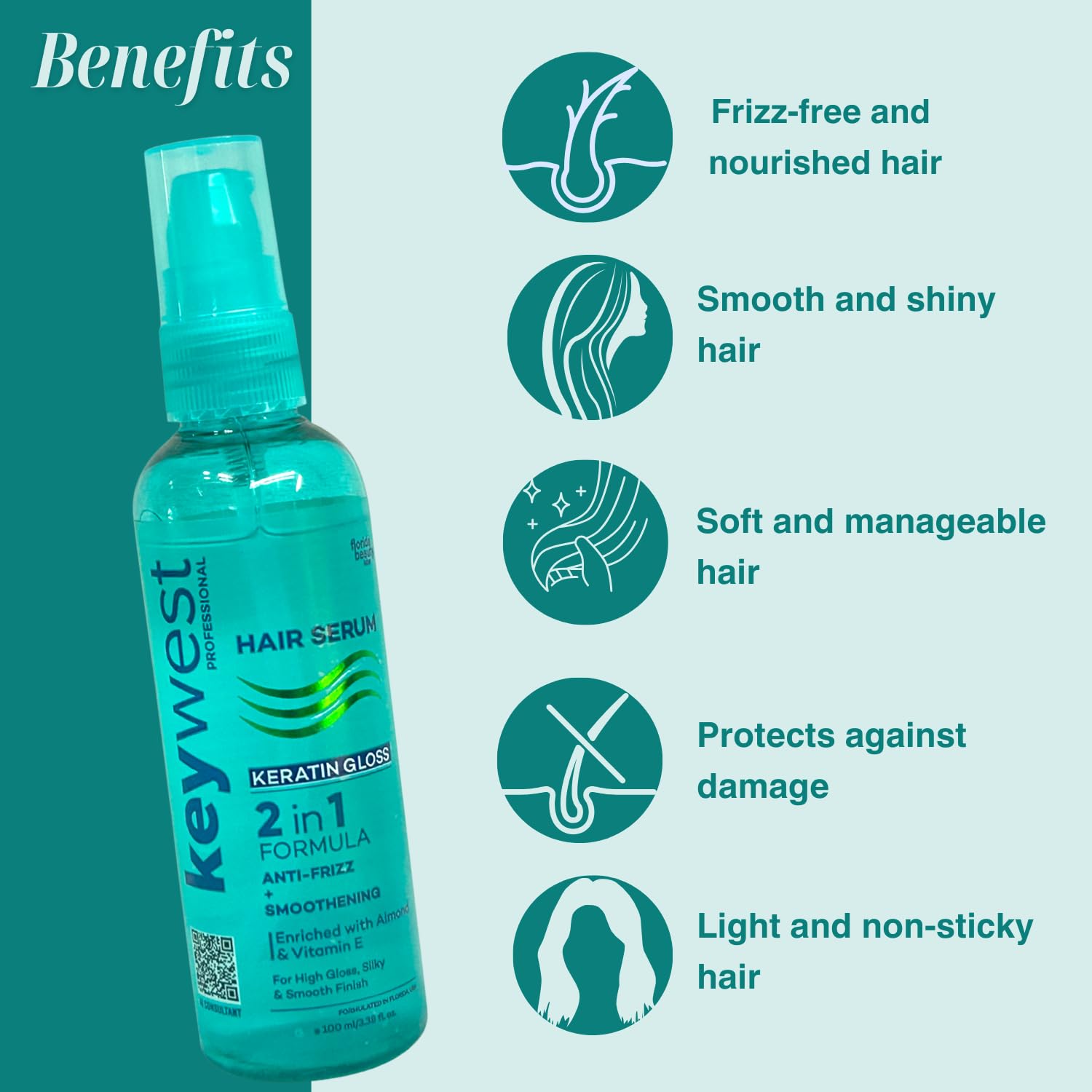 Keywest Professionals Keratin Gloss Hair Serum Anti-Frizz & Smoothening 100ml.