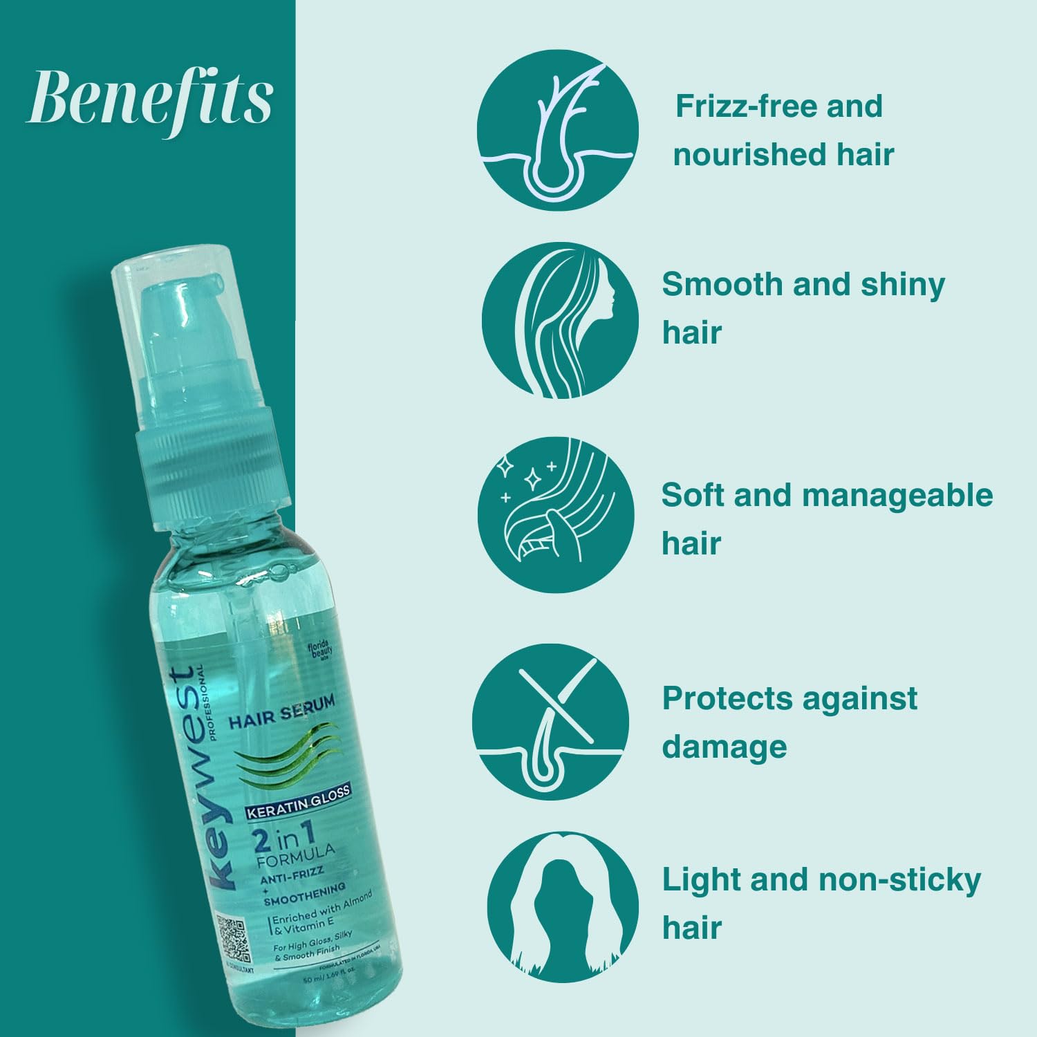 Keywest Professionals Keratin Gloss Hair Serum Anti-Frizz & Smoothening 50ml