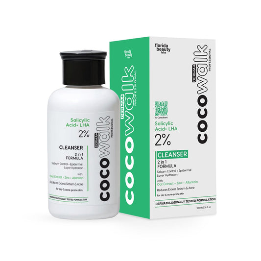 Cocowalk Professional Derma+ Cleanser with 2% Salicylic Acid + LHA | 2-in-1 Formula Sebum Control & Hydration