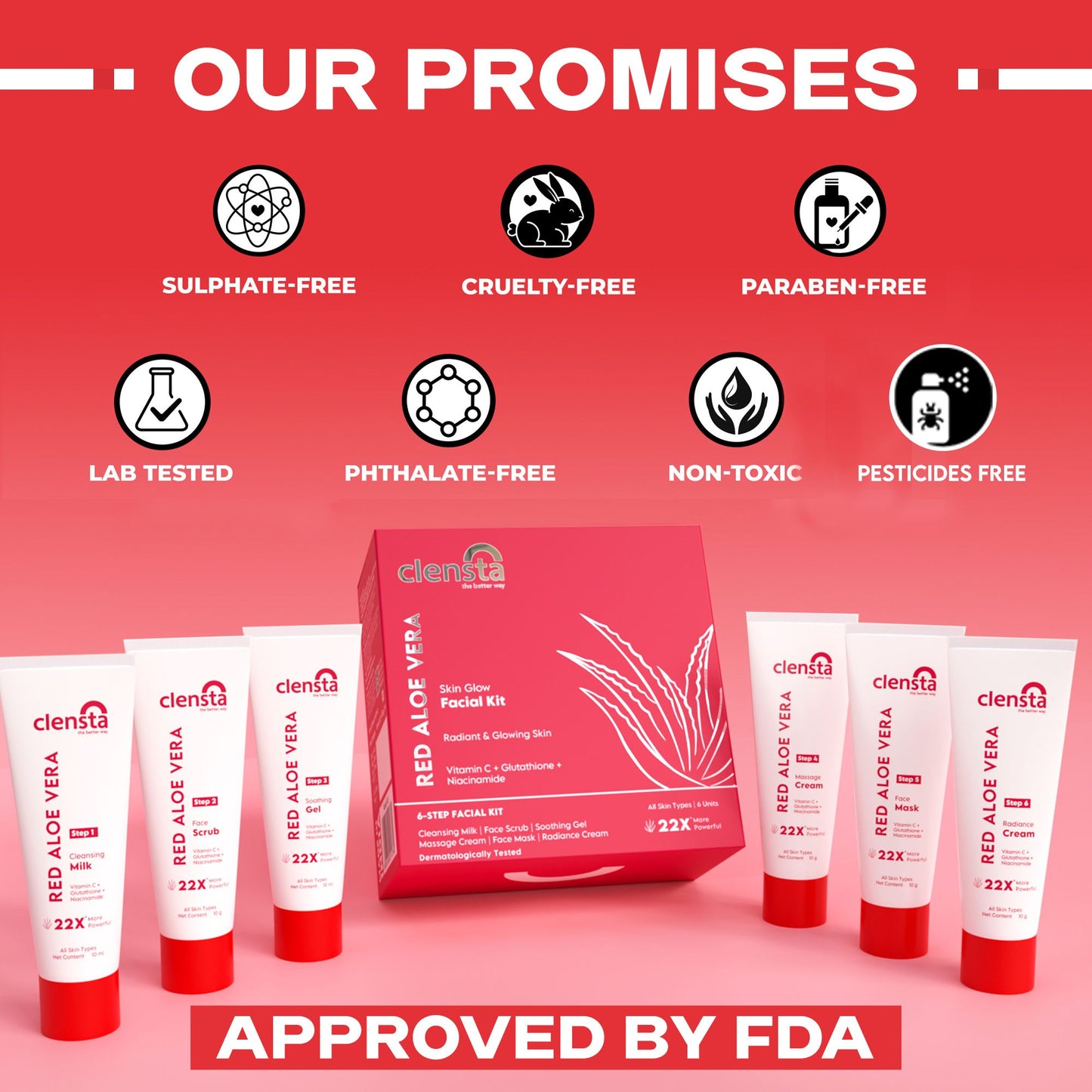 Clensta Red Aloe Vera Skin Glow Facial Kit
