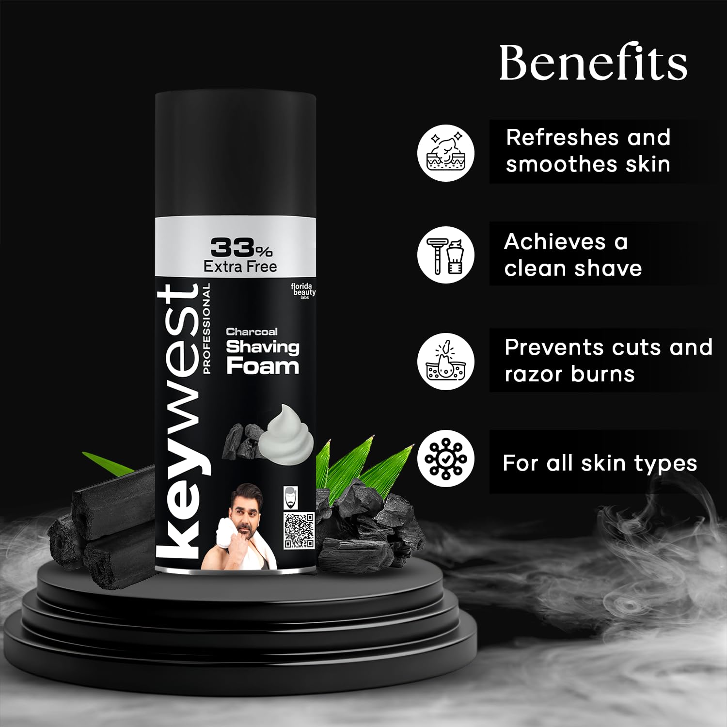 Charcoal Pre Shaving Foam for Men 385gm (33% Extra Free) | Shave Foam for Men All Skin Types | More Than 100 Shaves | Enriched with Activated Charcoal Powder & Aloe Vera