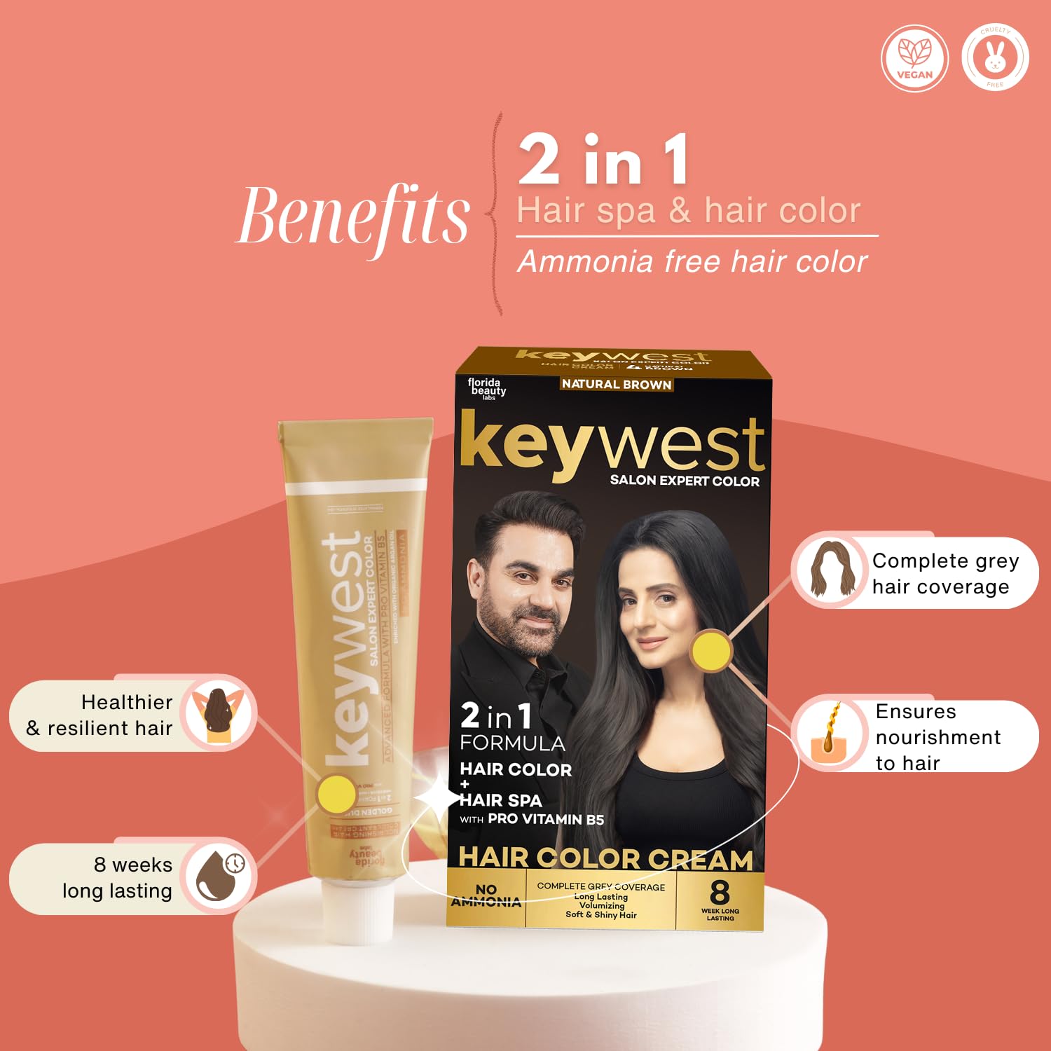Keywest Crème Hair Colour Brown - 65ml (Ammonia Free)