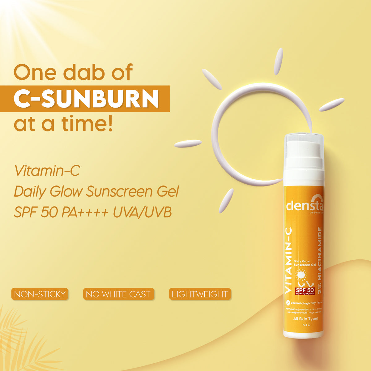 Clensta Vitamin C Daily Glow Sunscreen Gelspf 50+++ Uva/Uvb (50 Gm)