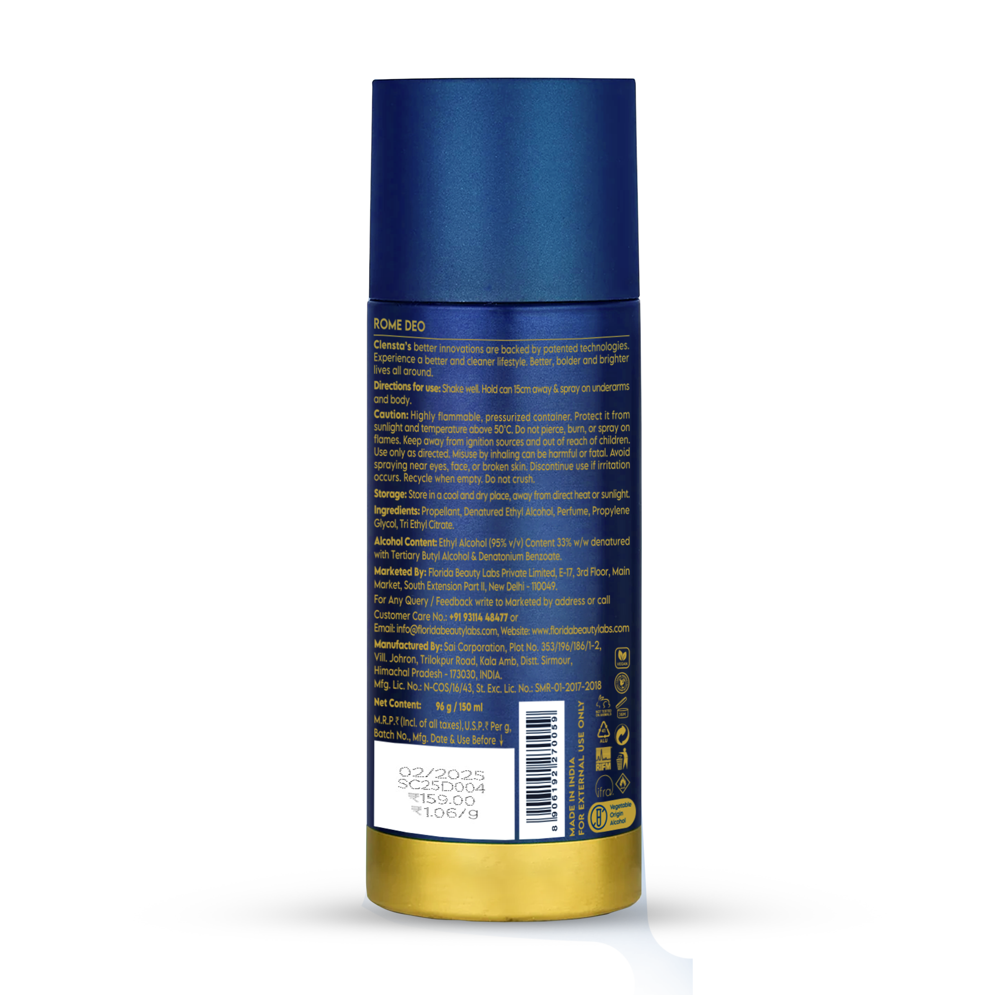 Clensta Rome Deodorant Body Spray 150 ml