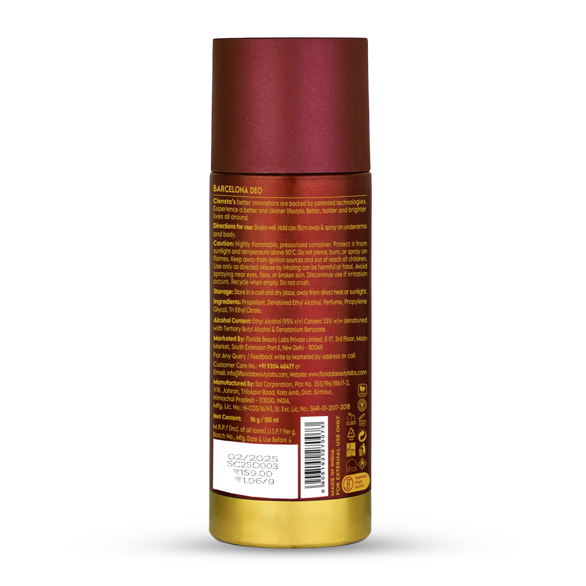Clensta Barcelona Deodrant Body Spray for Men 150 ml