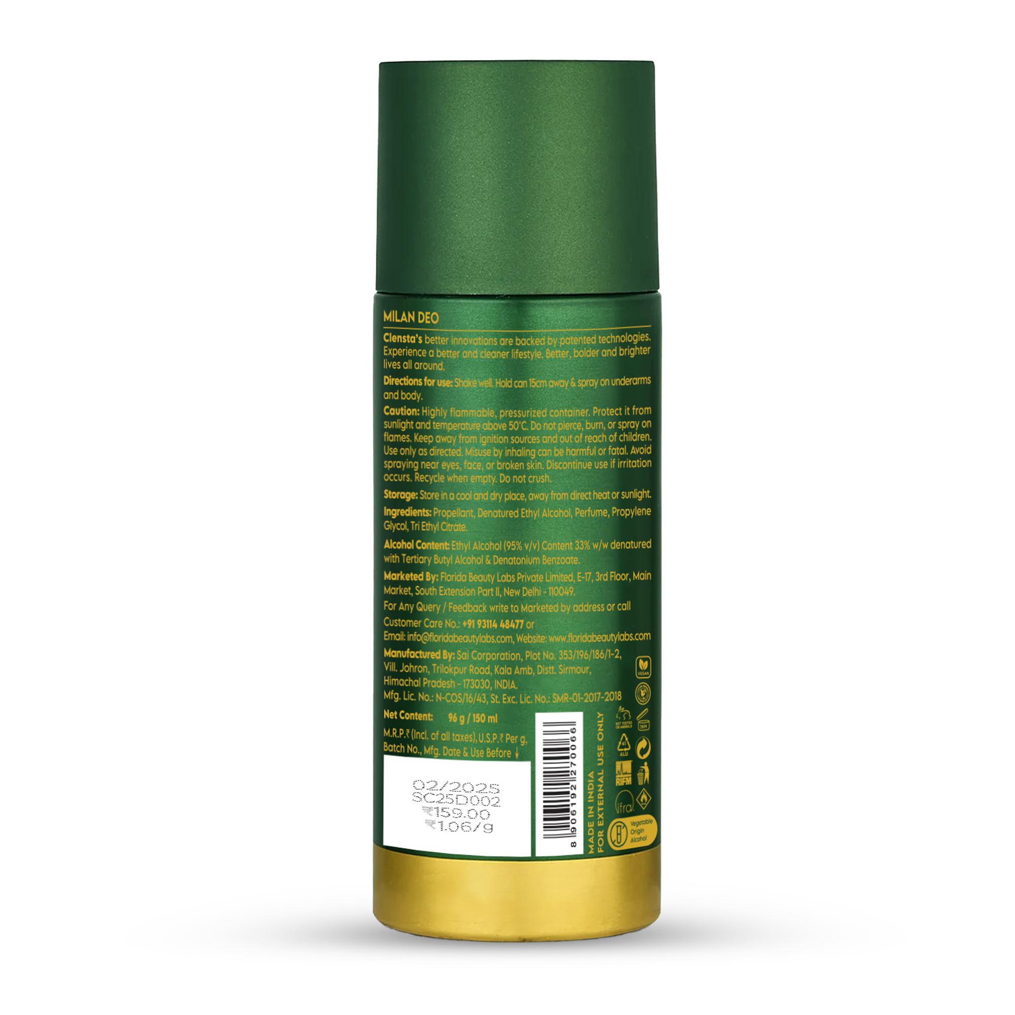 Clensta Milan Deodorant Body Spray 150 ml