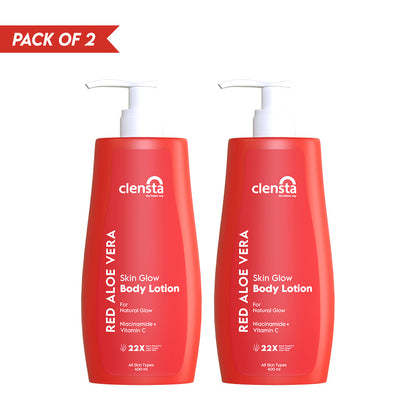 Clensta Red Aloe Vera Skin Glow Body Lotion Pack of 2 (400ml + 400ml)