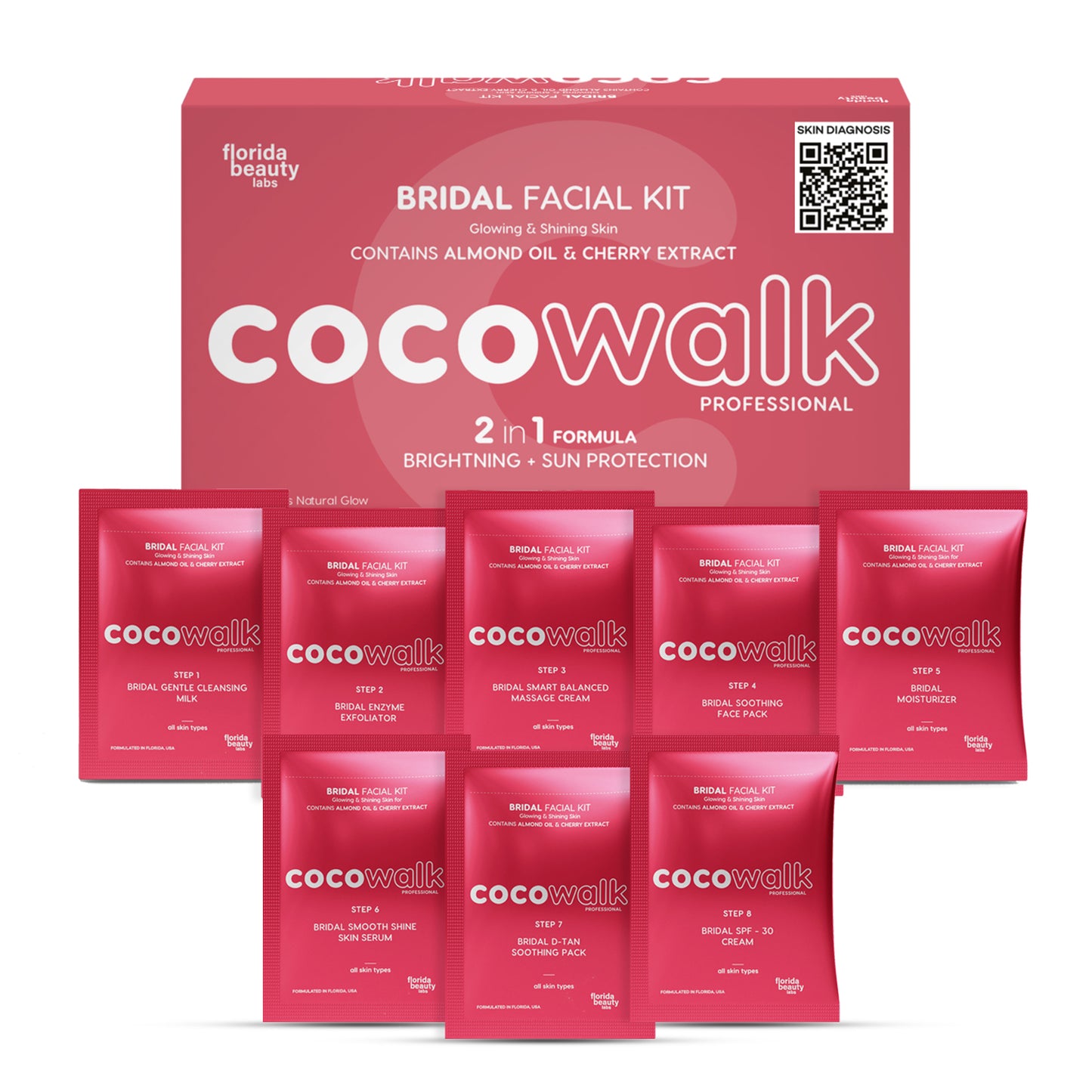 Cocowalk Professional Bridal Facial Kit 80g | 2-in-1 Formulation | Brightening & Repair | Almond Oil & Cherry Extract.