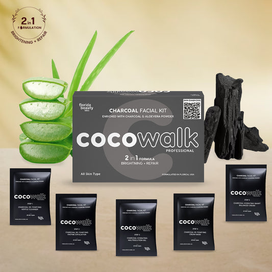 Cocowalk Professional Charcoal Facial Kit | 2-in-1 Formulation | Brightening & Repair | Charcoal & Aloe Vera Powder.