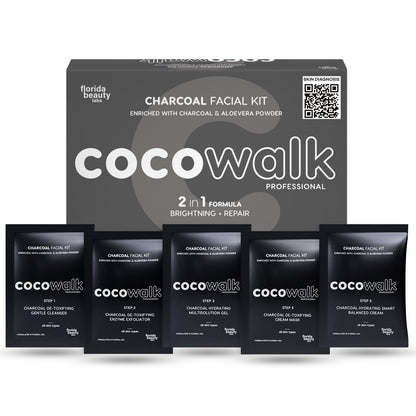 Cocowalk Professional Charcoal Facial Kit | 2-in-1 Formulation | Brightening & Repair | Charcoal & Aloe Vera Powder.