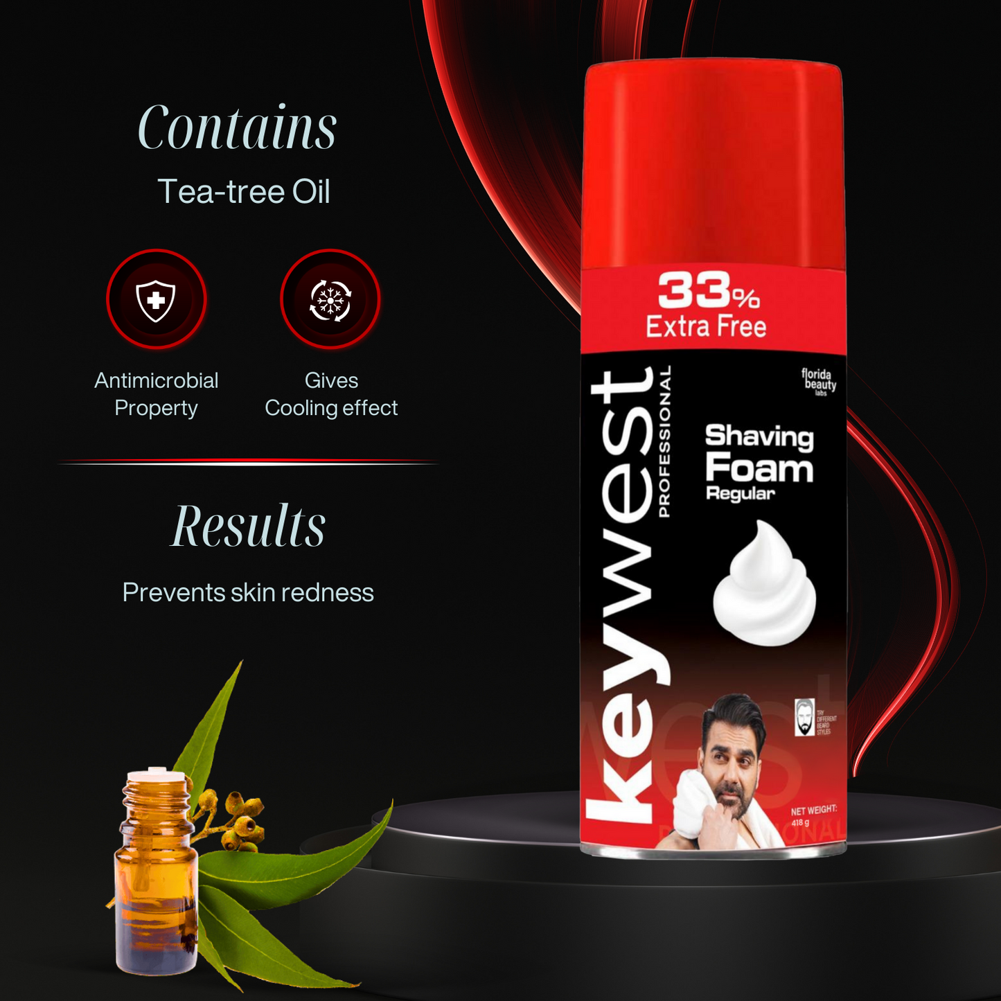 Keywest Professionals Shaving Foam | Tea Tree Oil, Vitamin E & Aloe Vera | 418gms