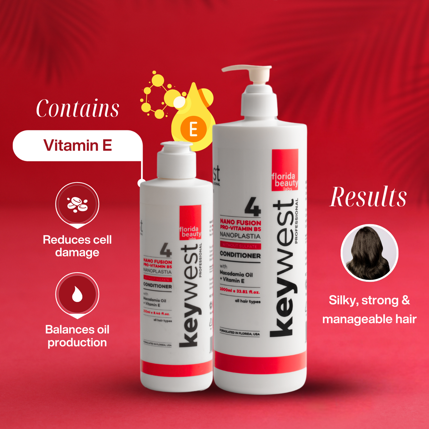 Keywest Professional Sulfate-free Conditioner with Macadamia oil and Vitamin E | Home care for Treated Hair | 250ml