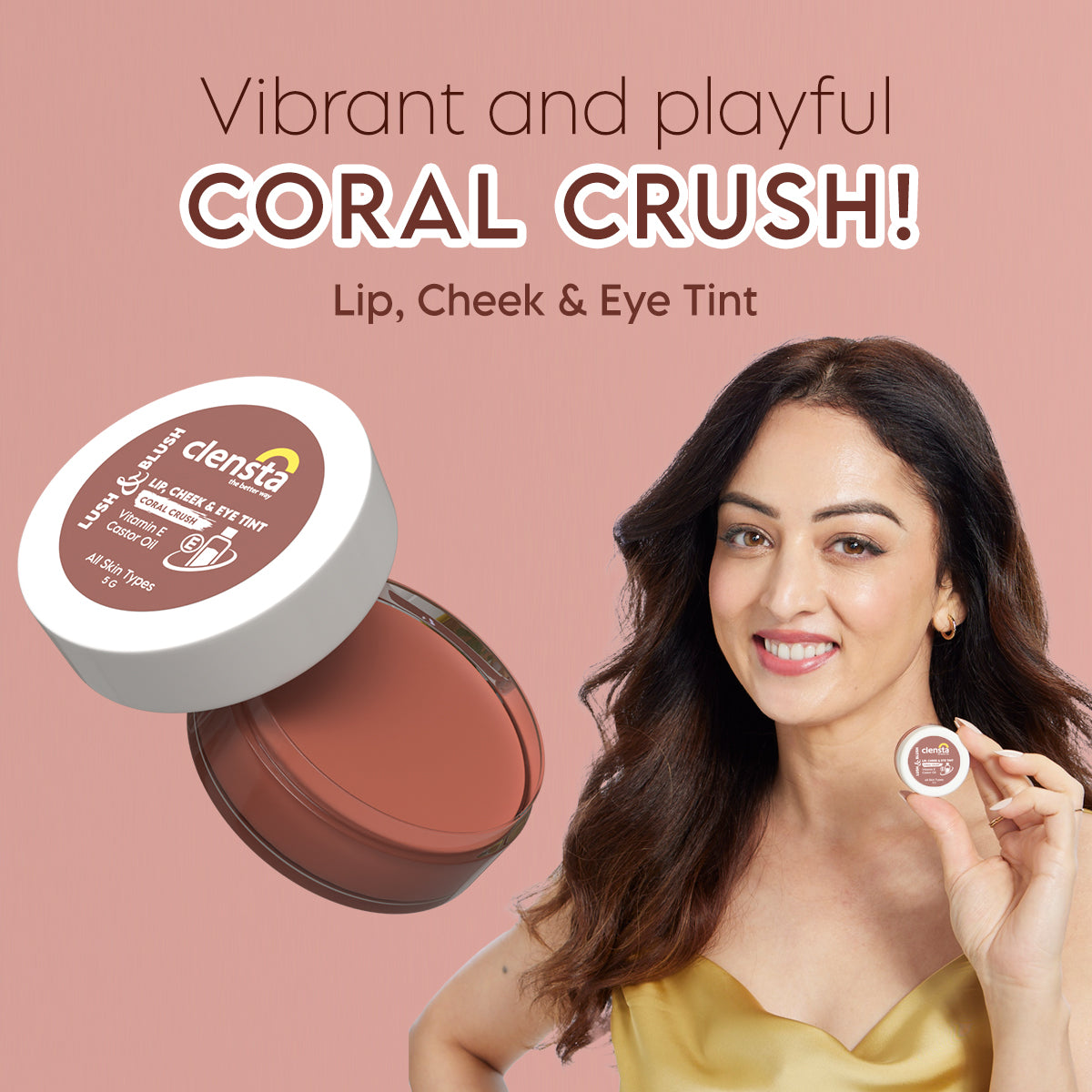 Clensta Lush Lip, Cheek & Eye Tint - Coral Crush 06 (5 Gm)