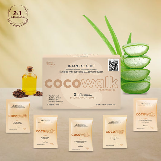 Cocowalk Professional D-Tan Facial Kit | 2-in-1 Formulation | Brightening & Repair | Clove Oil & Aloe Vera Powder.