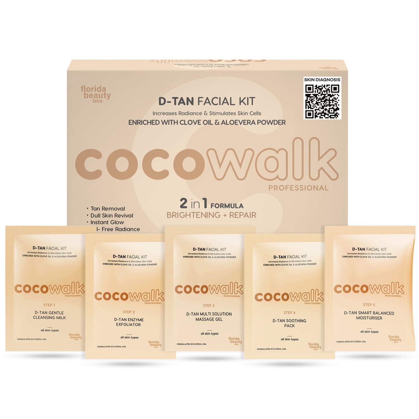 Cocowalk Professional D-Tan Facial Kit 50g | 2-in-1 Formulation | Brightening & Repair | Clove Oil & Aloe Vera Powder.