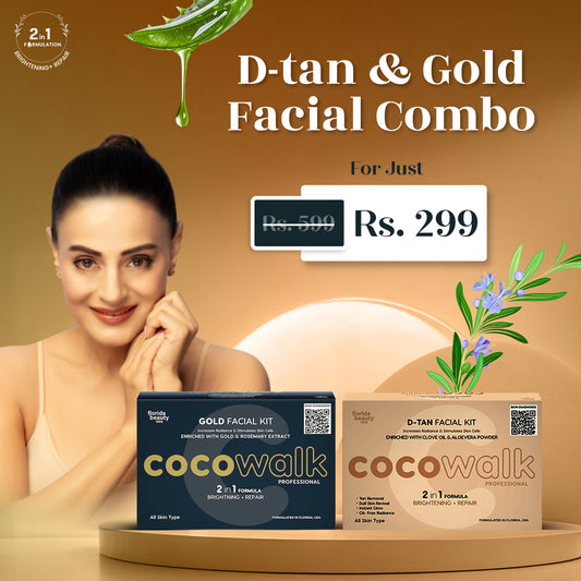 Cocowalk Professional D-Tan + Gold Facial Kit - COMBO | 2-in-1 Formulation | Brightening & Repair | Clove Oil & Aloe Vera Powder and Gold & Rosemary Extract