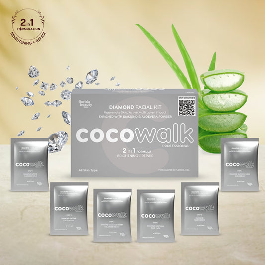 Cocowalk Professional Diamond Facial Kit | 2-in-1 Formulation | Brightening & Repair | Diamond & Aloe Vera Powder.