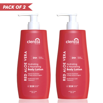 Clensta Red Aloe Vera Hydrating & Nourishing Body Lotion Pack of 2 (400ml + 400ml)