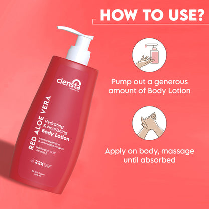 Clensta Red Aloe Vera Hydrating & Nourishing Body Lotion Pack of 2 (400ml + 400ml)