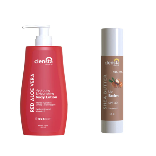 Clensta Red Aloe Vera Hydrating & Nourishing Body Lotion (400 Ml) + Clensta Shea Butter Lip Healer With Vitamin E Spf 30 (4.5 Gm)