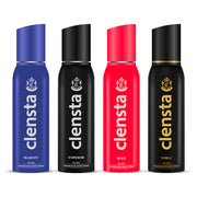 Clensta 0% No Gas Deodorant Combo for Men (Duke, Majesty, Noble, Emperor) 150ml Each | Long Lasting Body Spray (Pack of 4).