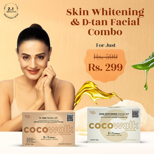 Cocowalk Professional Skin Whitening + DTan Facial Kit - COMBO | 2-in-1 Formulation | Brightening & Repair | Aloe Vera Powder With Almond Oil And Clove Oil & Aloe Vera Powder.