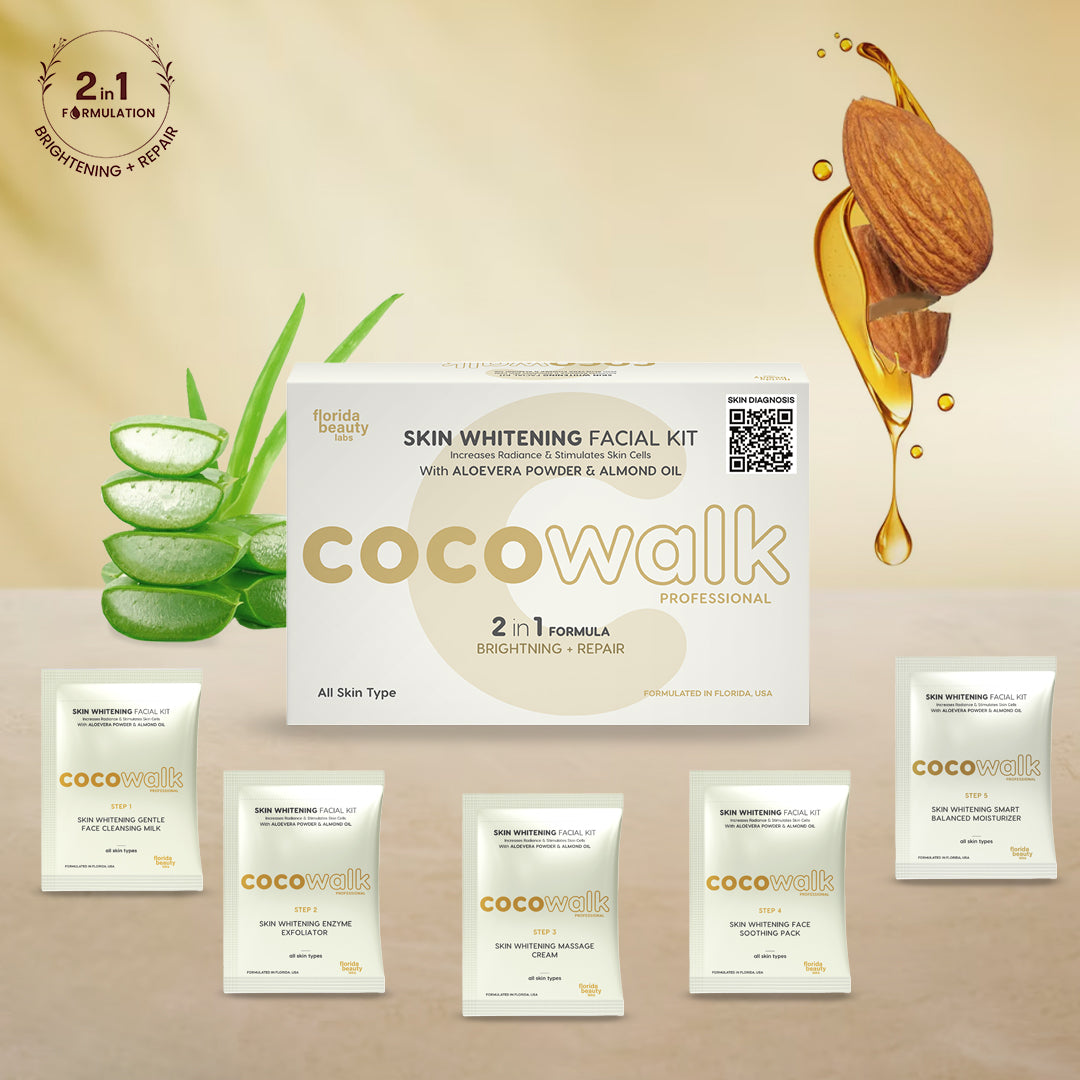 Cocowalk Professional Skin Whitening Facial Kit | 2-in-1 Formulation | Brightening & Repair | Aloe Vera Powder & Almond Oil.