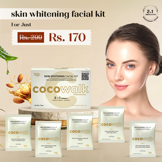 Cocowalk Professional Skin Whitening Facial Kit | 2-in-1 Formulation | Brightening & Repair | Aloe Vera Powder & Almond Oil.