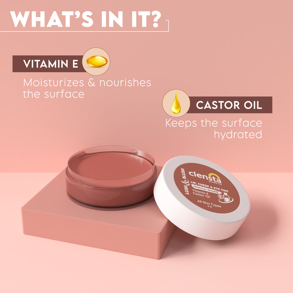 Clensta Lush & Blush Lip, Cheek & Eye Tint - Tropical Bronze (5gm)