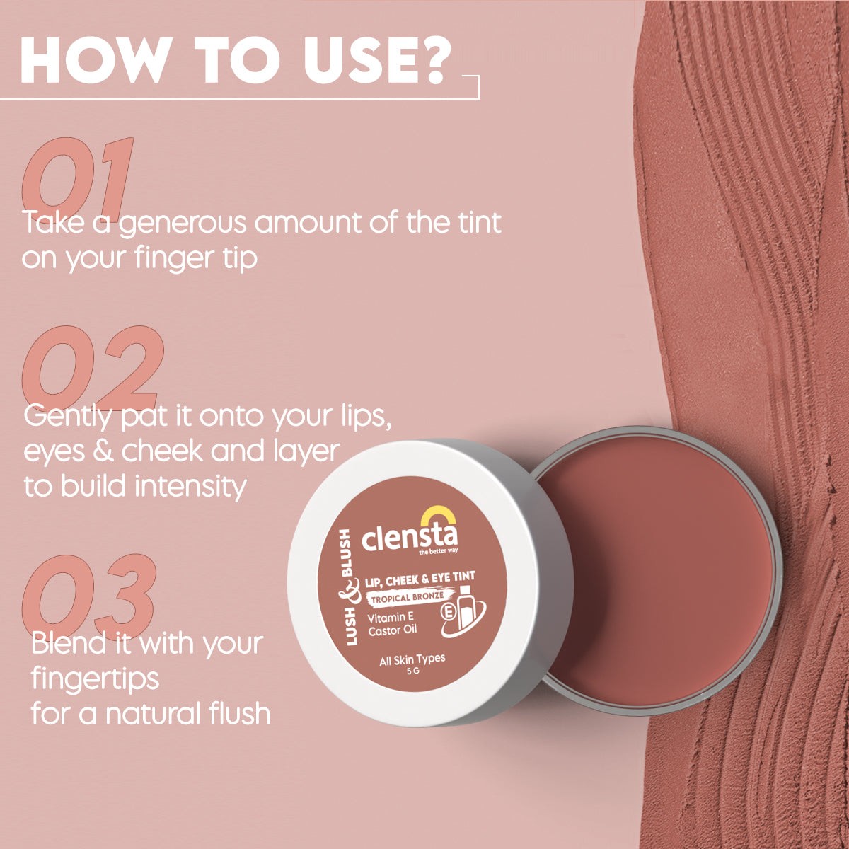 Clensta Lush & Blush Lip, Cheek & Eye Tint - Tropical Bronze (5gm)