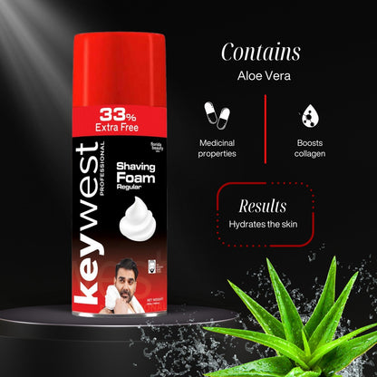 Keywest Professional Regular Pre Shaving Foam for Men, 385gm (33% Extra Free) | More Than 100 Shaves | Suitable for All Skin Types | Enriched with Tea Tree Oil, Vitamin E & Aloe Vera