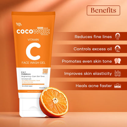 Cocowalk Professional Derma+ Vitamin C Face Wash Gel | 2-in-1 Formula Brightening & Even Skin Tone