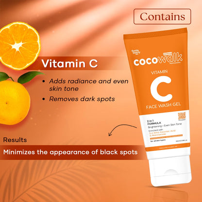 Cocowalk Professional Derma+ Vitamin C Face Wash Gel | 2-in-1 Formula Brightening & Even Skin Tone