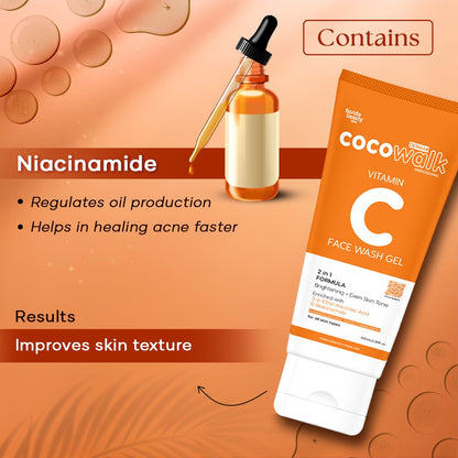 Cocowalk Professional Derma+ Vitamin C Face Wash Gel | 2-in-1 Formula Brightening & Even Skin Tone