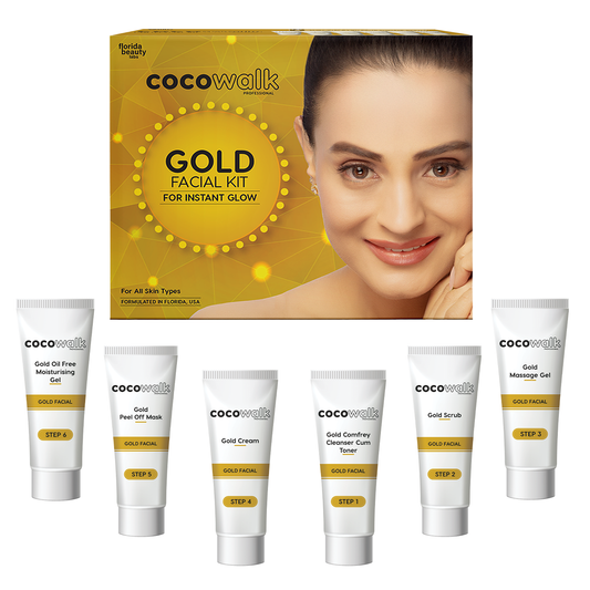 Cocowalk Professional Gold Facial Kit 60g | 6 Steps | Brightening & Repair | Gold & Rosemary Extract.